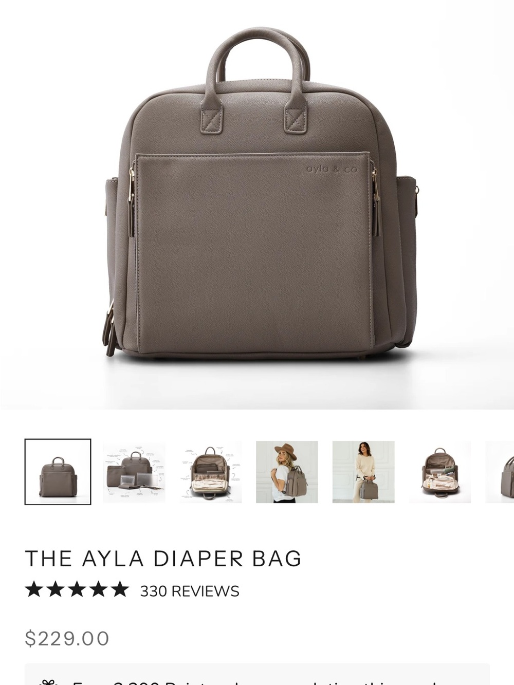 Ayla & Co Taupe Baby Diaper Backpack